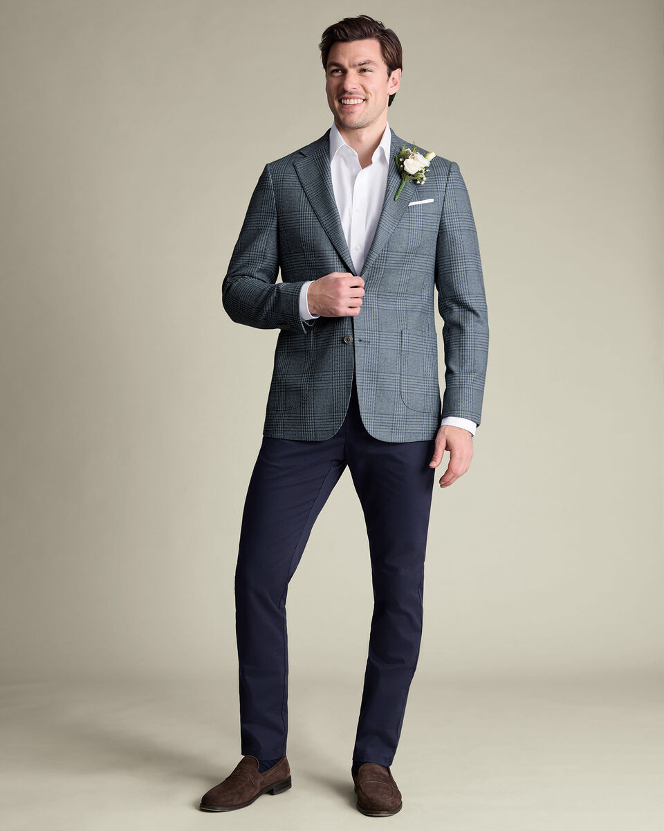Wool Silk Check Jacket - Steel Blue