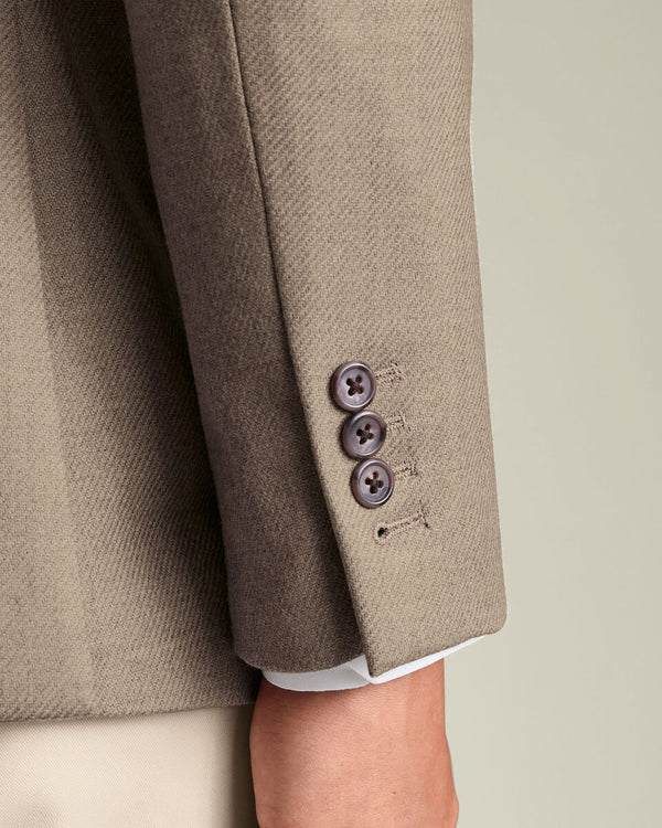 Double Breasted Wool Silk Jacket - Tan
