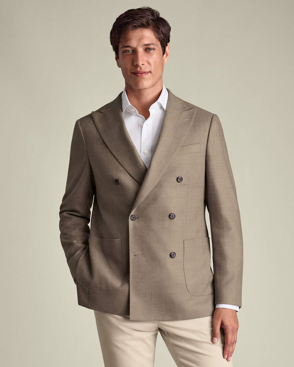 Double Breasted Wool Silk Jacket - Tan