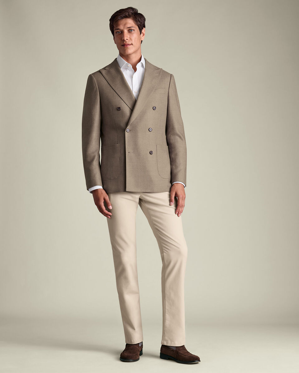 Double Breasted Wool Silk Jacket - Tan