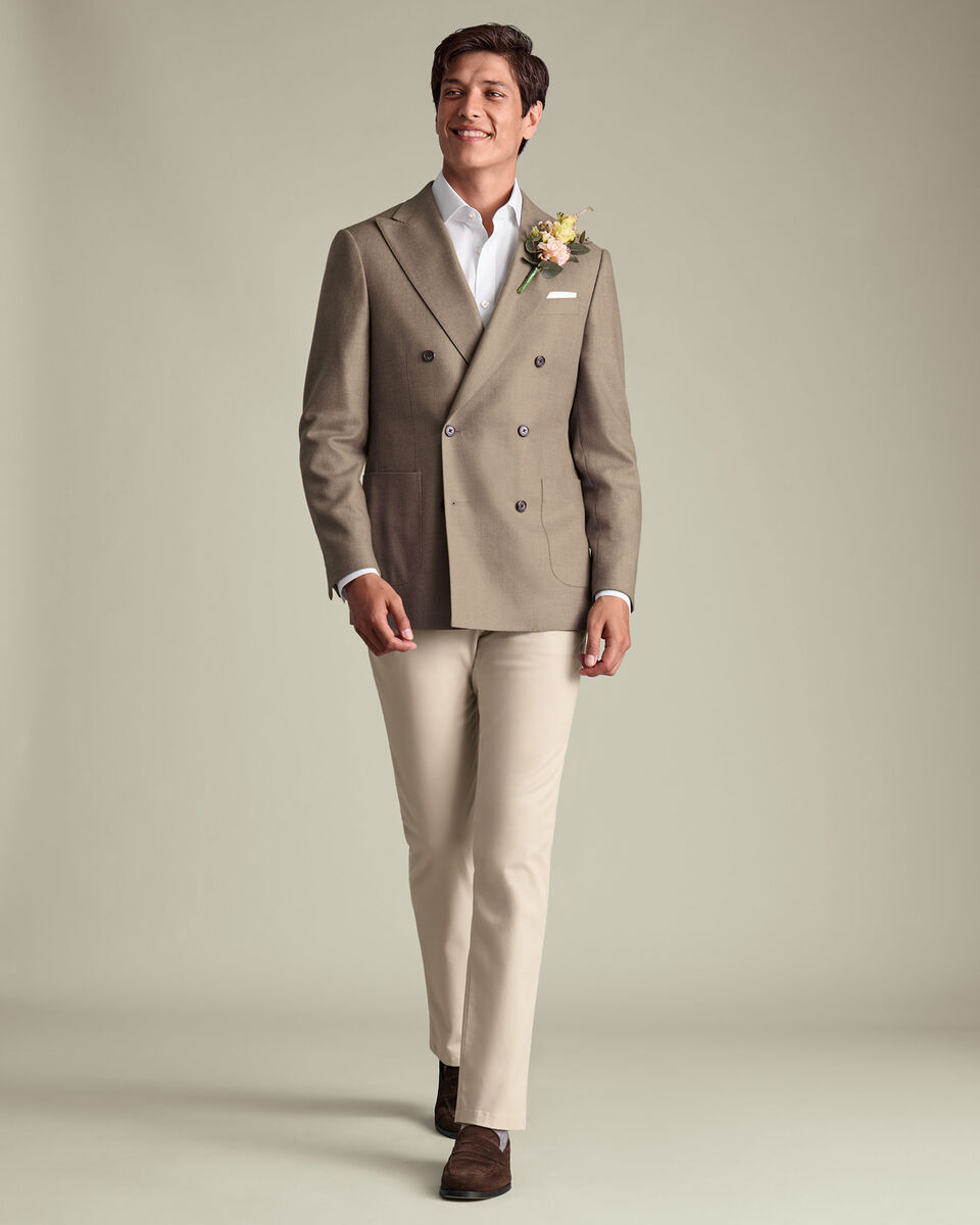 Double Breasted Wool Silk Jacket - Tan