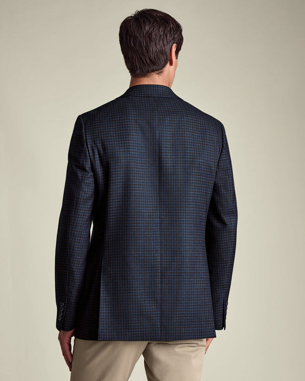 Wool Texture Check Lightweight Jacket - Ink Blue