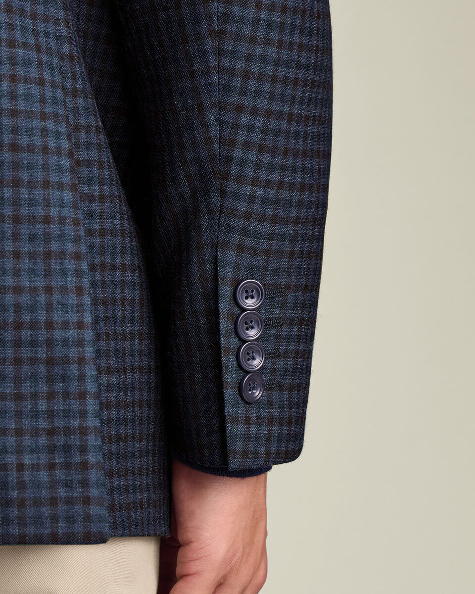 Wool Texture Check Lightweight Jacket - Ink Blue