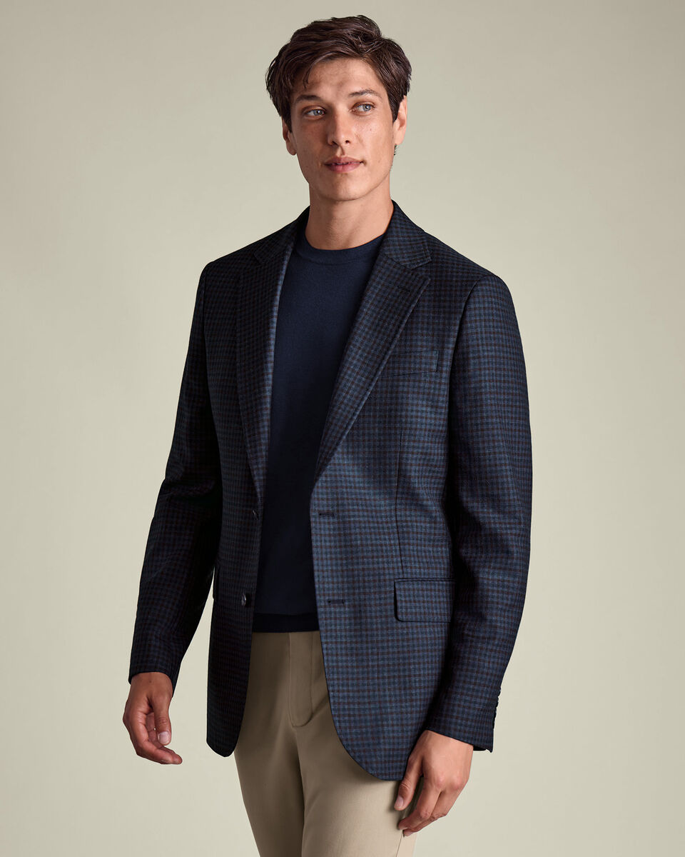 Wool Texture Check Lightweight Jacket - Ink Blue