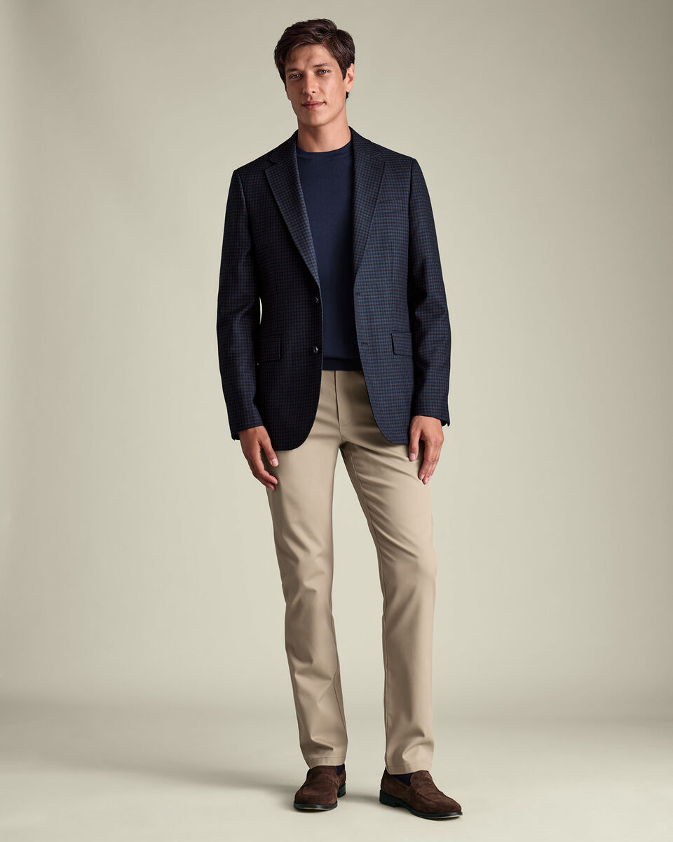 Wool Texture Check Lightweight Jacket - Ink Blue