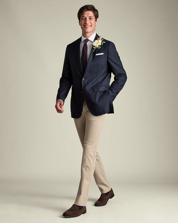 Wool Texture Check Lightweight Jacket - Ink Blue