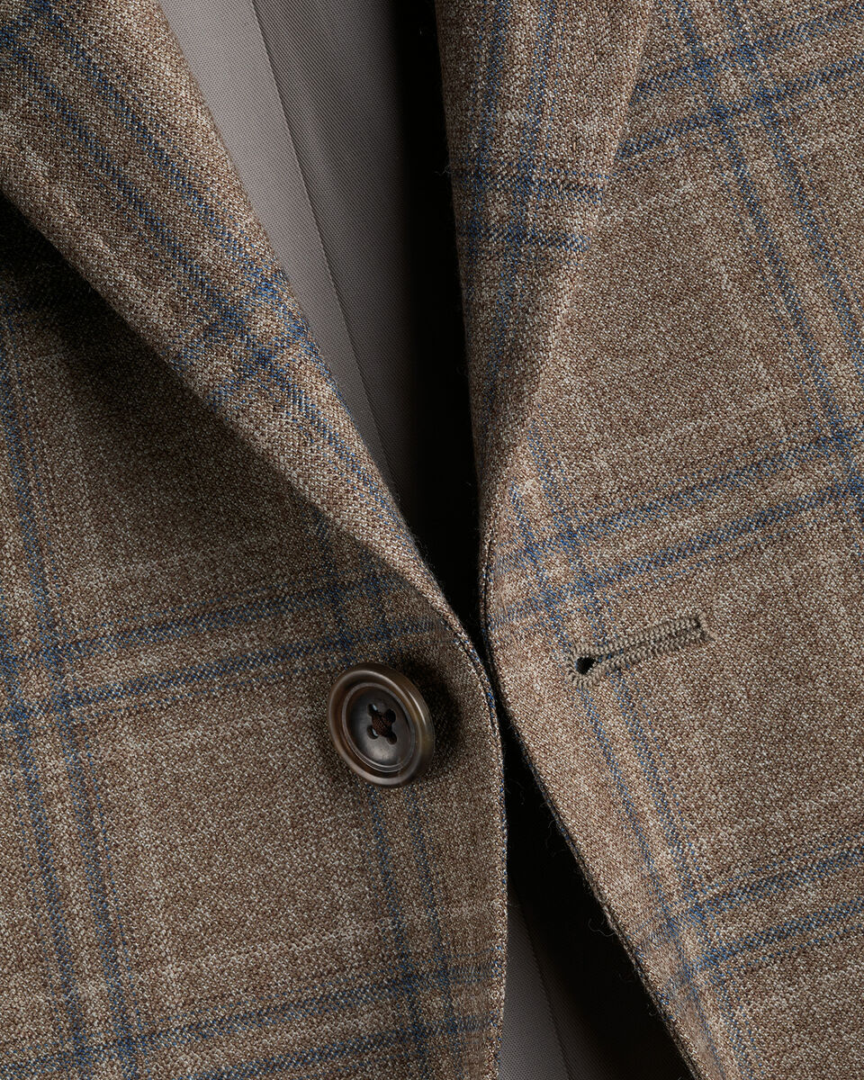 Wool Texture Check Lightweight Jacket - Taupe