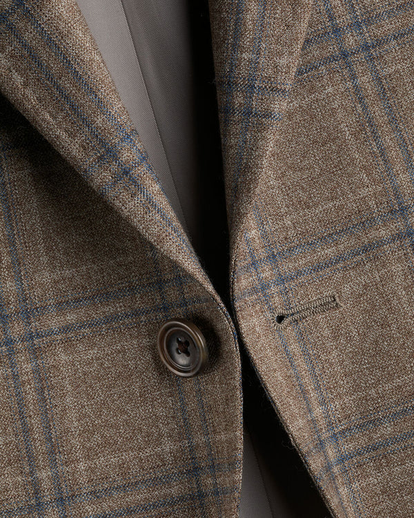 Wool Texture Check Lightweight Jacket - Taupe