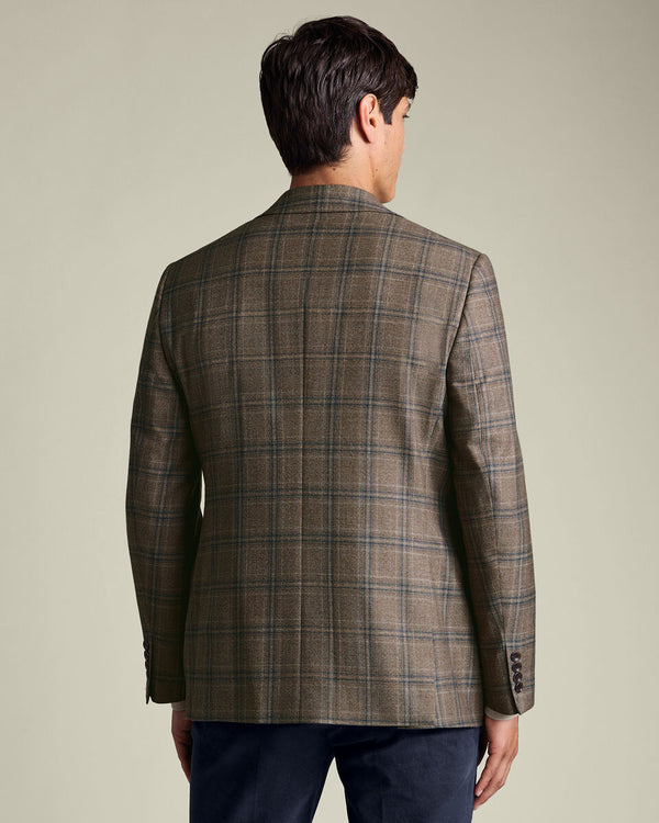 Wool Texture Check Lightweight Jacket - Taupe