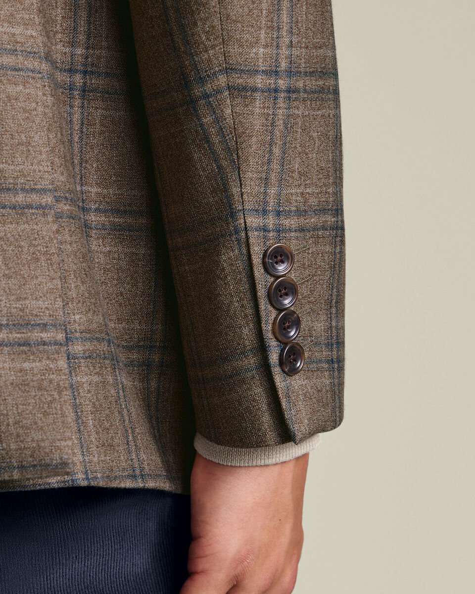 Wool Texture Check Lightweight Jacket - Taupe