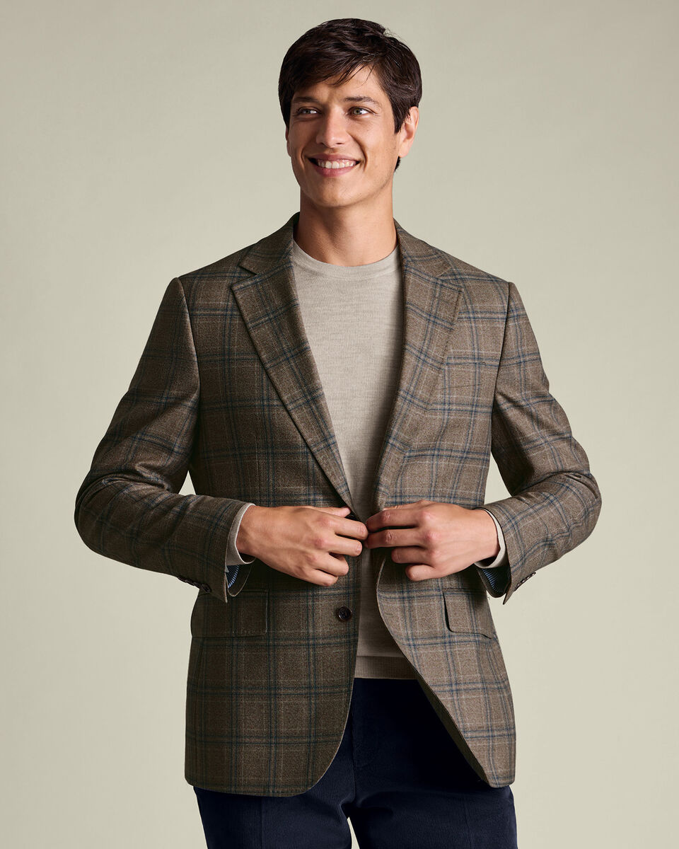 Wool Texture Check Lightweight Jacket - Taupe