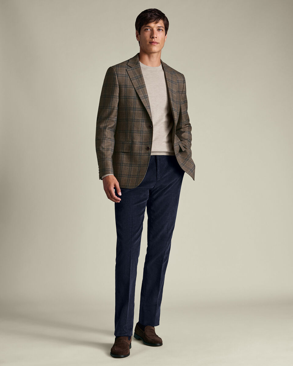 Wool Texture Check Lightweight Jacket - Taupe