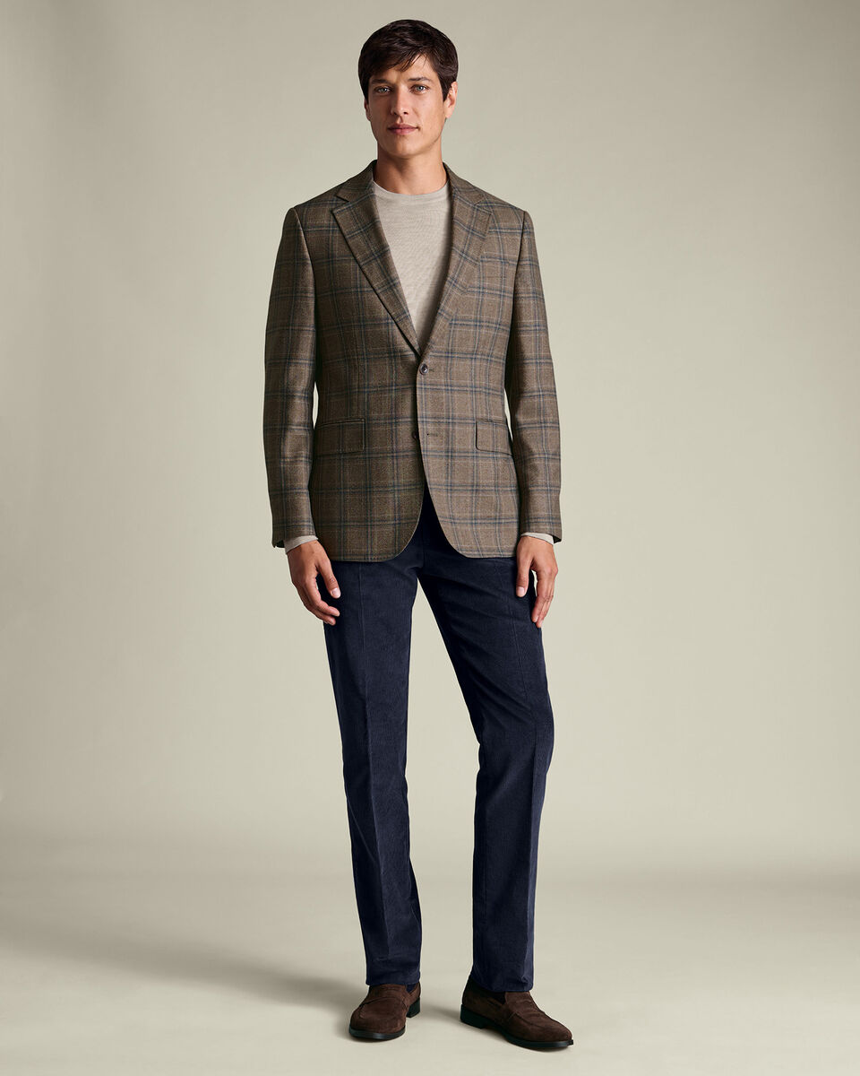 Wool Texture Check Lightweight Jacket - Taupe