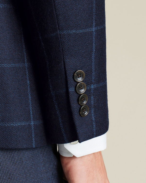 Wool Texture Twill Check Jacket - Navy