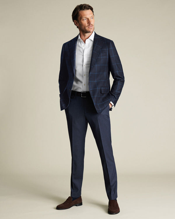 Wool Texture Twill Check Jacket - Navy