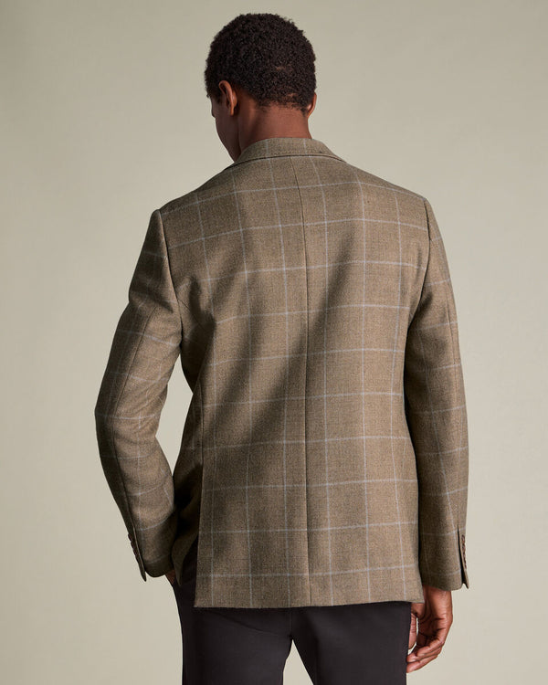 Wool Texture Check Jacket - Tan