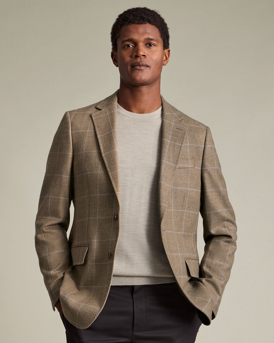 Wool Texture Check Jacket - Tan Main image