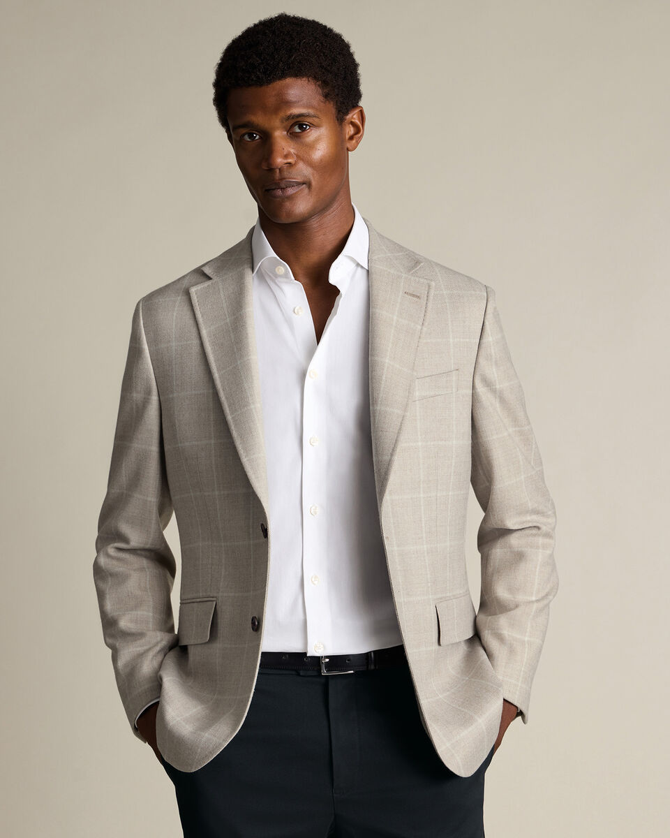 Wool Textured Check Jacket – Stone Main image
