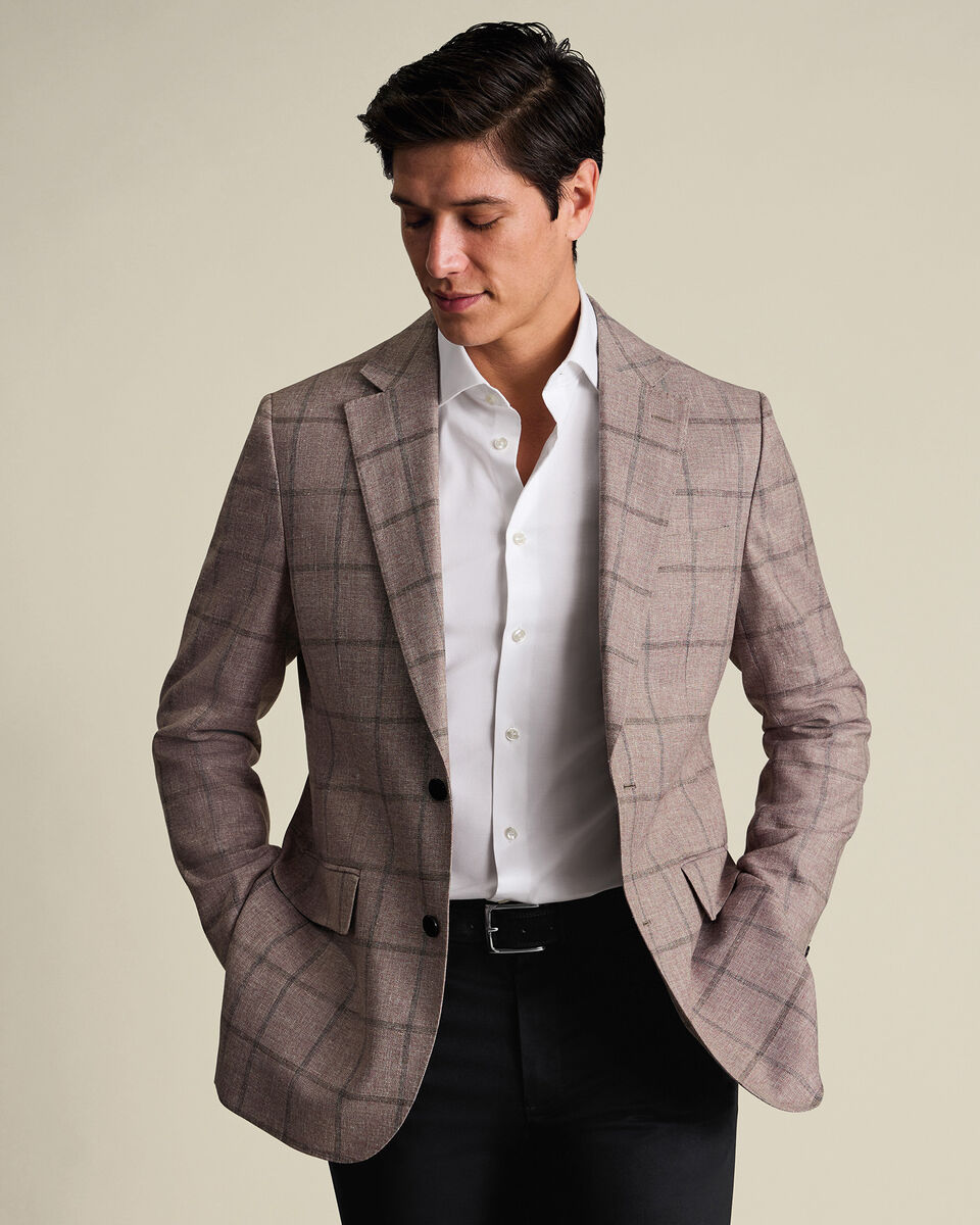 Lightweight Wool Texture Check Jacket – Burgundy