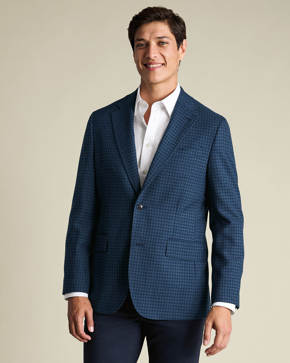 Lightweight Wool Texture Check Jacket – Indigo Blue Main image