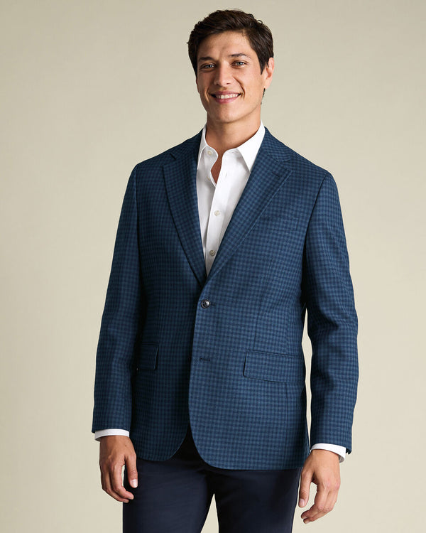 Lightweight Wool Texture Check Jacket – Indigo Blue