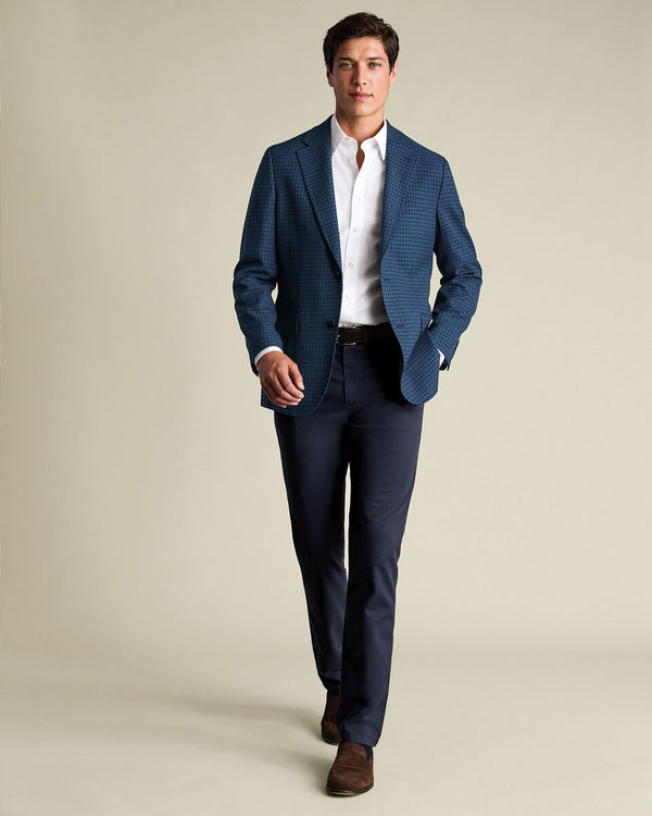 Lightweight Wool Texture Check Jacket – Indigo Blue