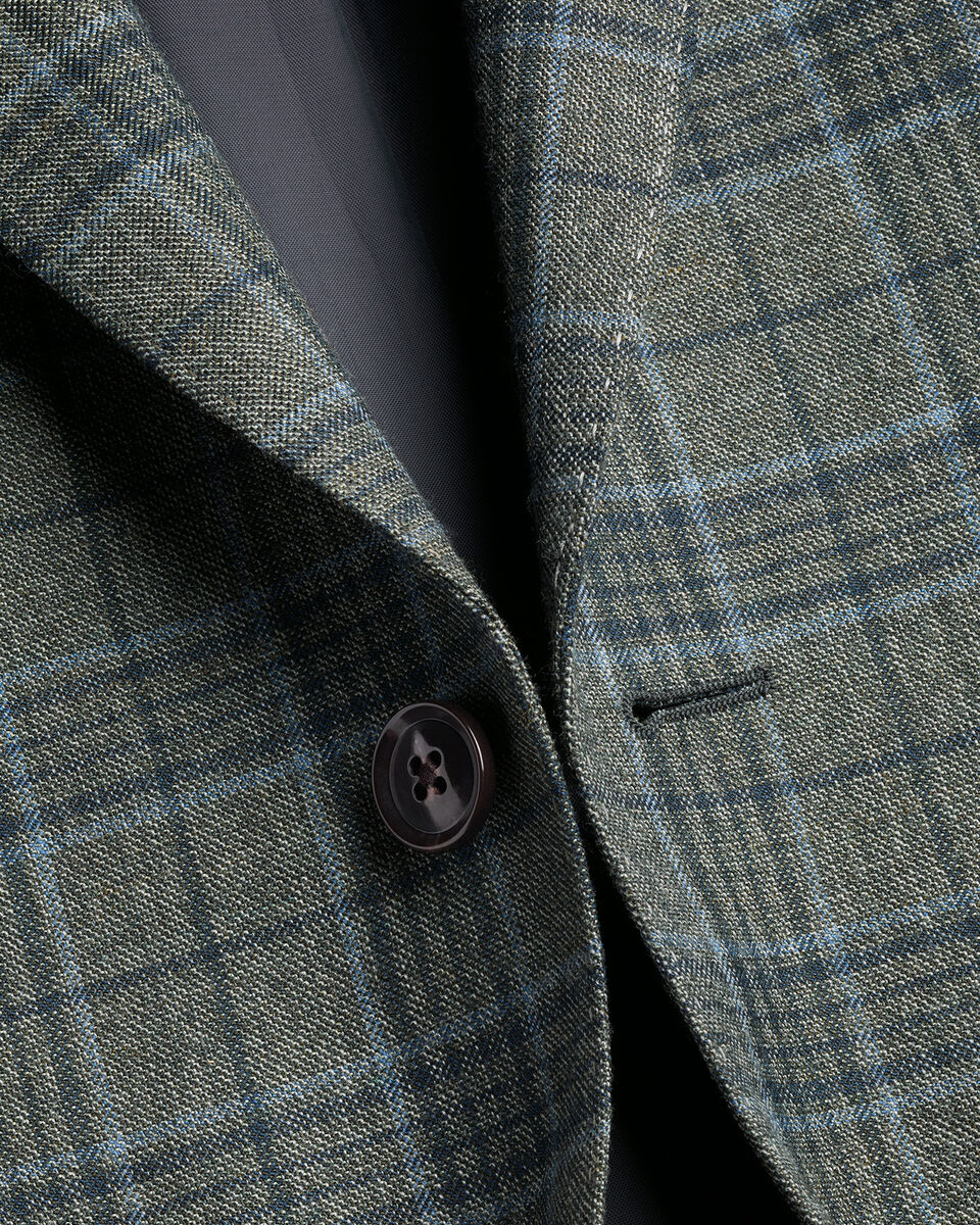 Lightweight Wool Texture Prince of Wales Check Jacket – Olive Green Secondary image