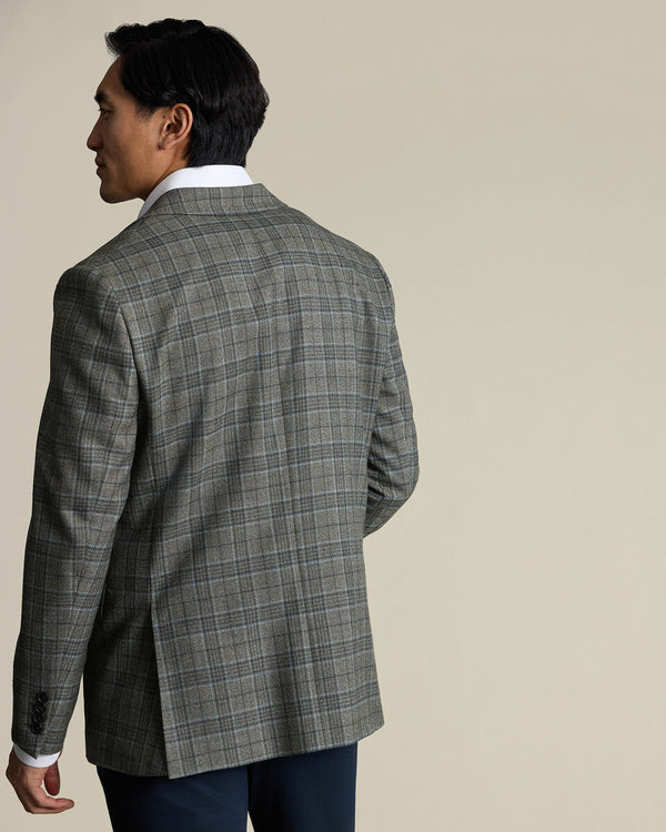 Lightweight Wool Texture Prince of Wales Check Jacket – Olive Green