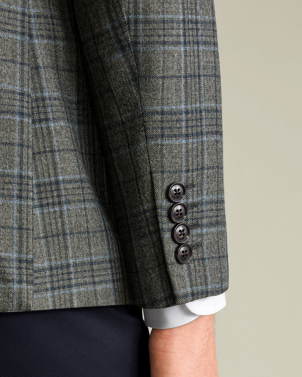 Lightweight Wool Texture Prince of Wales Check Jacket – Olive Green