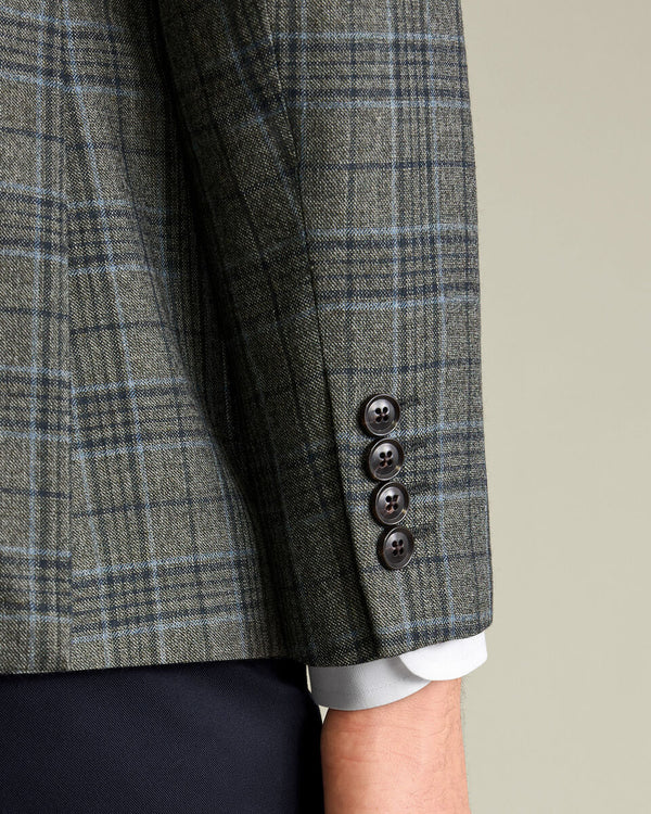 Lightweight Wool Texture Prince of Wales Check Jacket – Olive Green