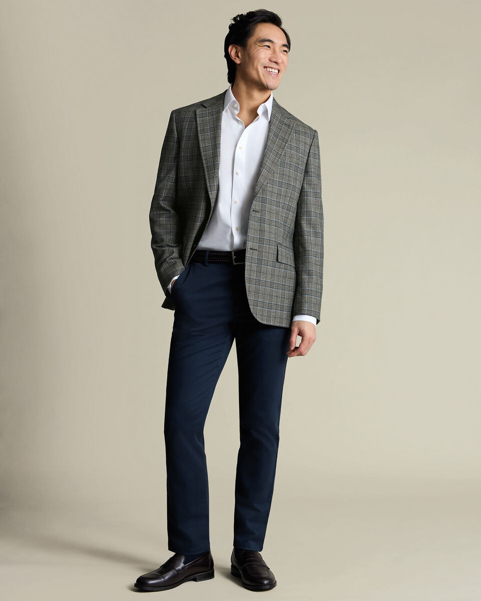 Lightweight Wool Texture Prince of Wales Check Jacket – Olive Green