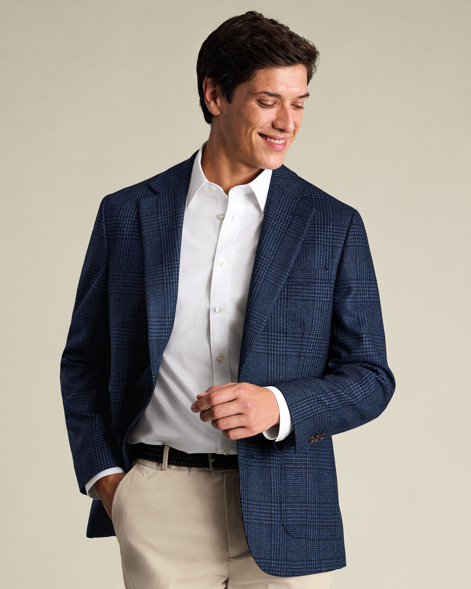 Wool Silk Check Jacket – French Blue