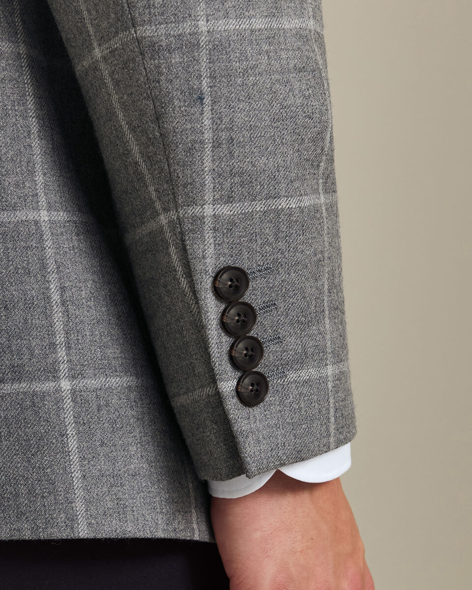 Wool Textured Check Jacket - Grey