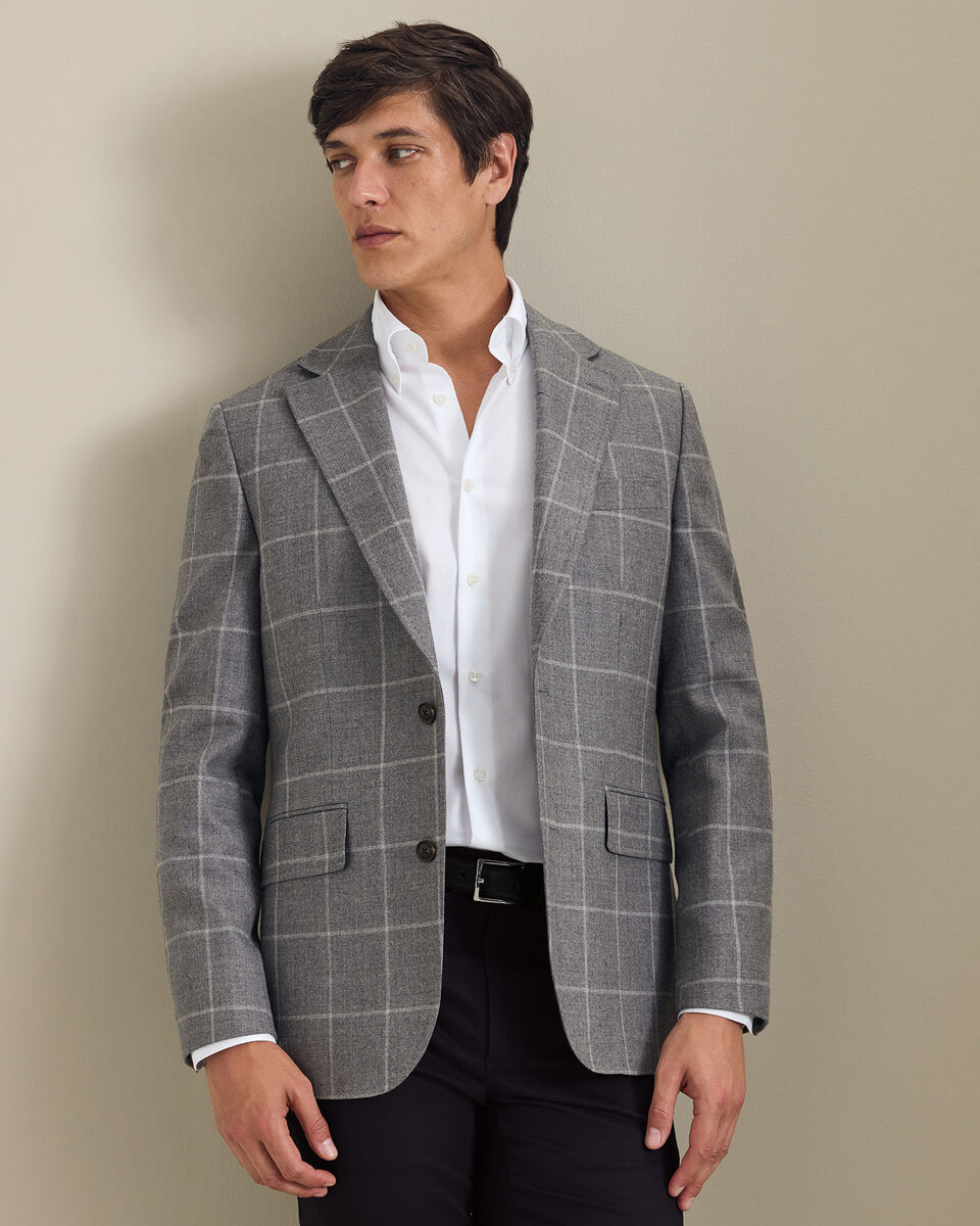 Wool Textured Check Jacket - Grey