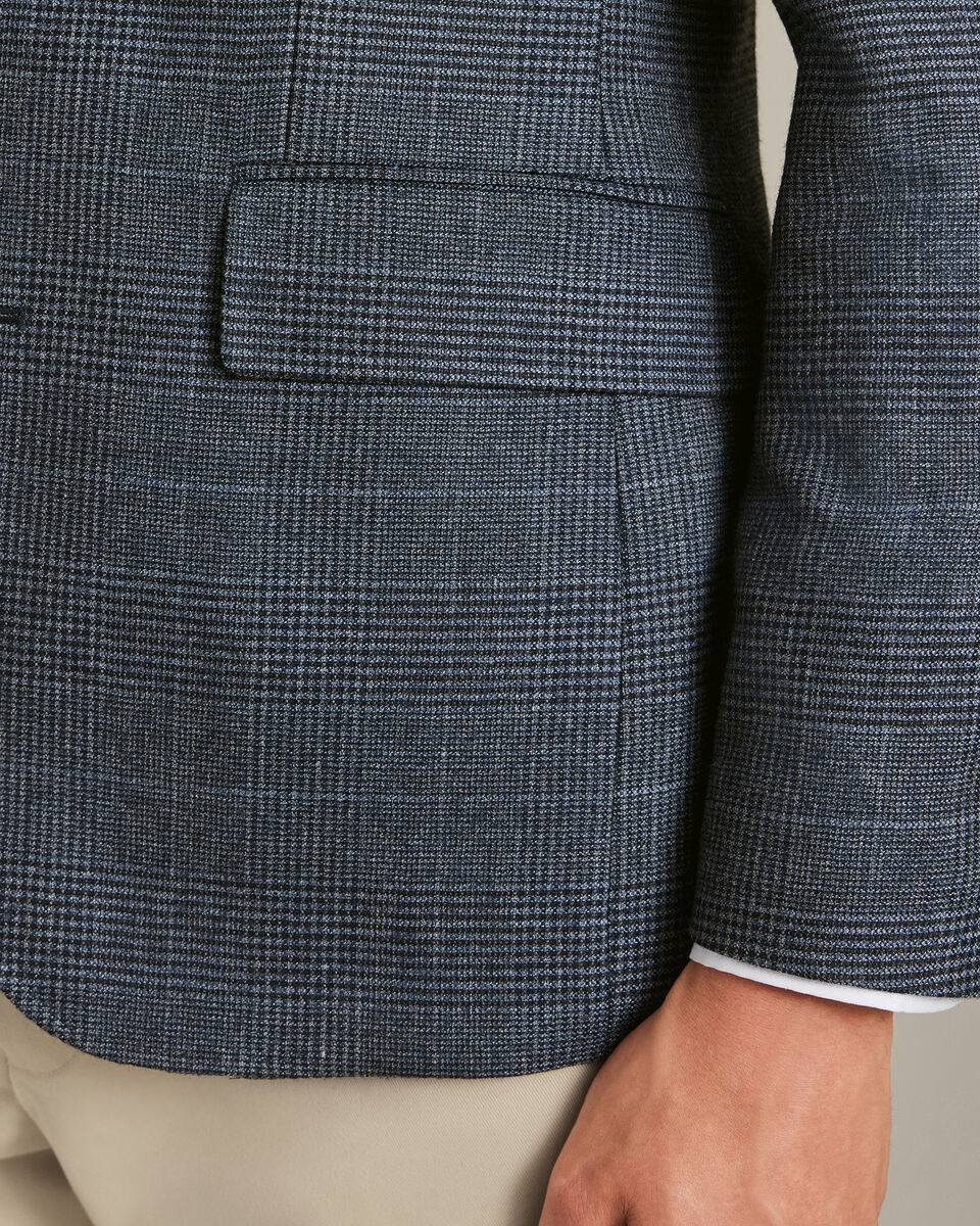 Wool Textured Check Jacket - Steel Blue