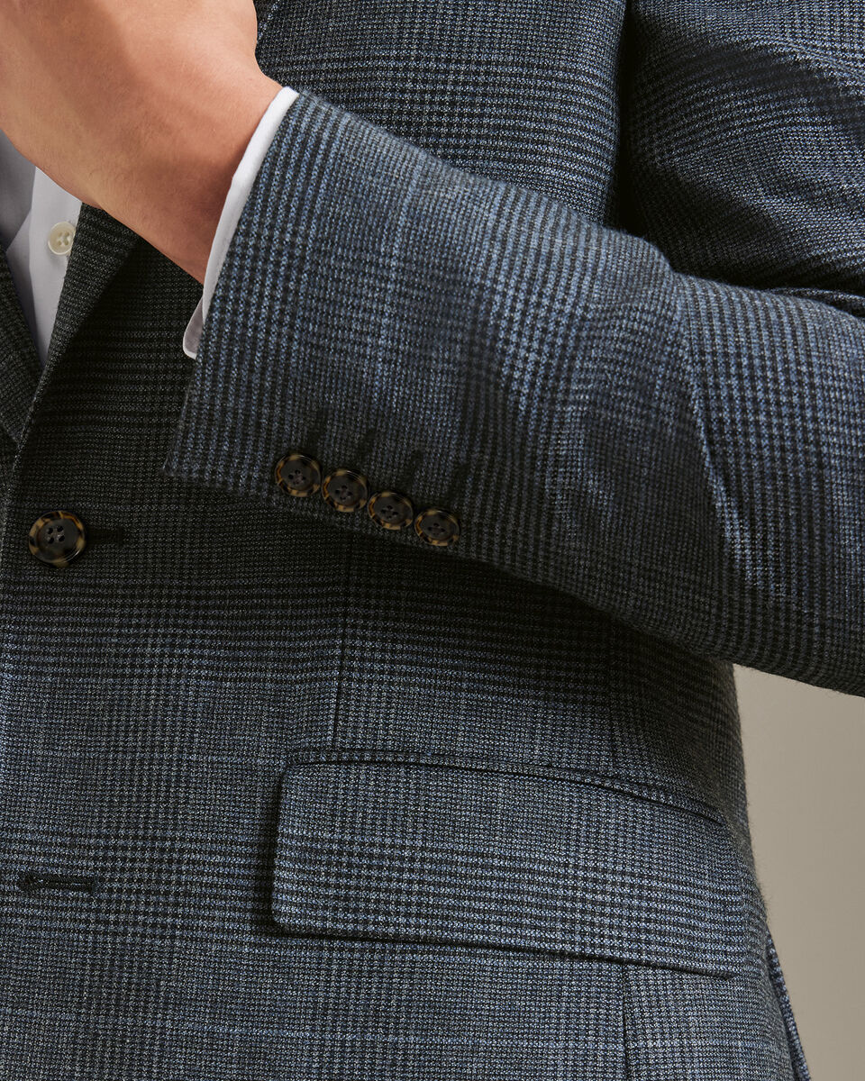 Wool Textured Check Jacket - Steel Blue