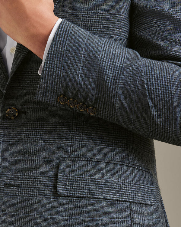 Wool Textured Check Jacket - Steel Blue