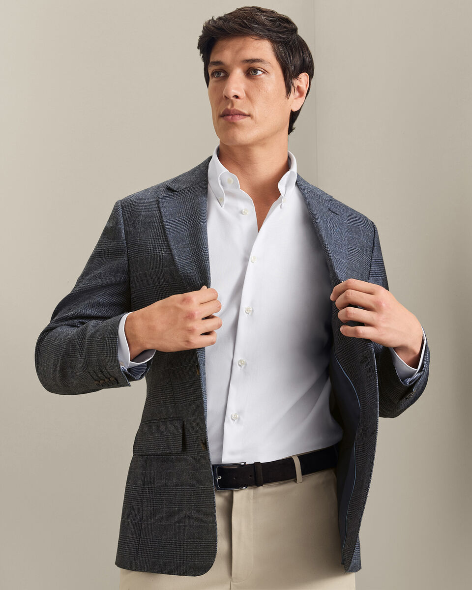 Wool Textured Check Jacket - Steel Blue