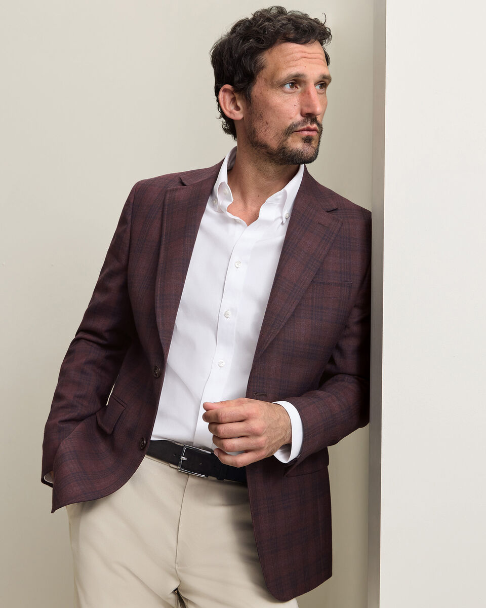 Lightweight Wool Check Jacket - Burgundy Main image