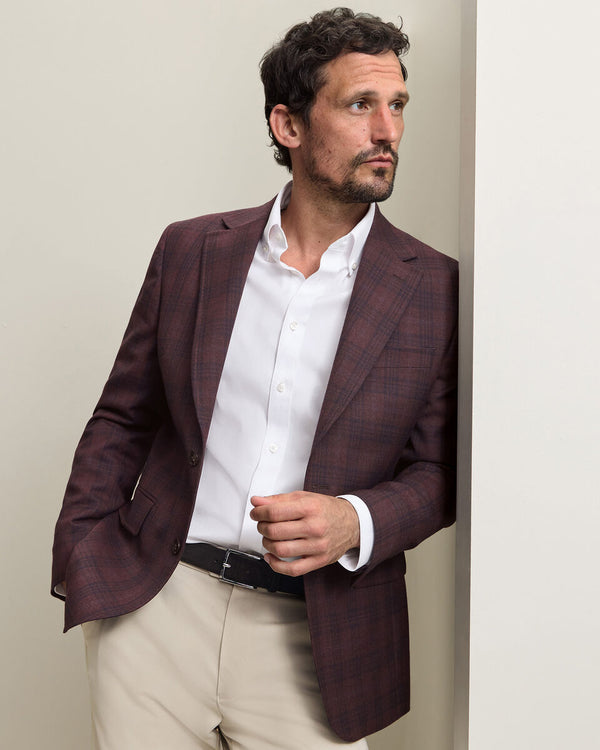Lightweight Wool Check Jacket - Burgundy