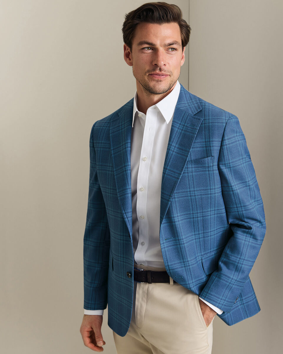 Lightweight Wool Check Jacket - Mid Blue Main image
