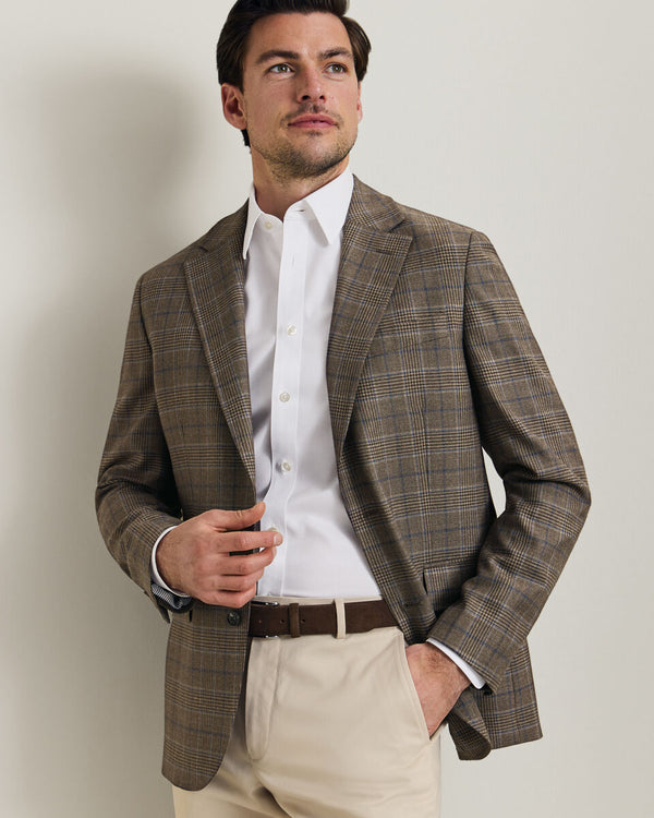 Lightweight Wool Check Jacket - Mocha