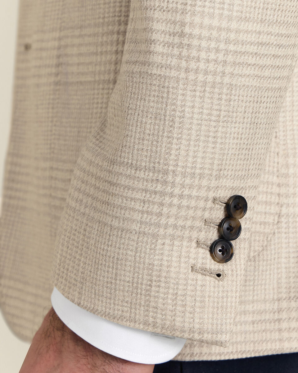 Wool Silk Check Jacket - Stone