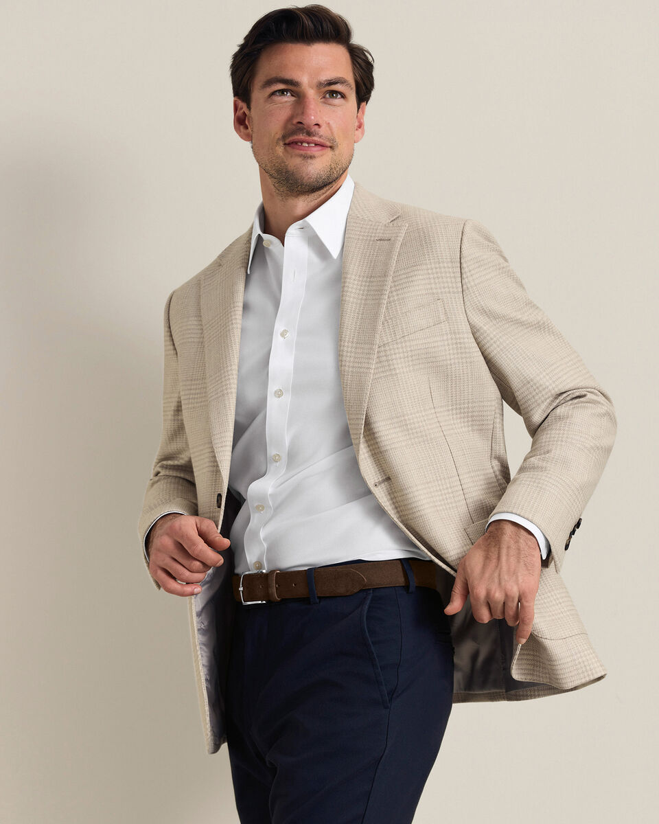 Wool Silk Check Jacket - Stone