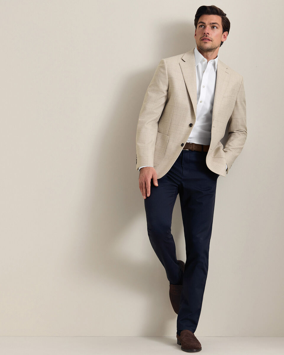Wool Silk Check Jacket - Stone