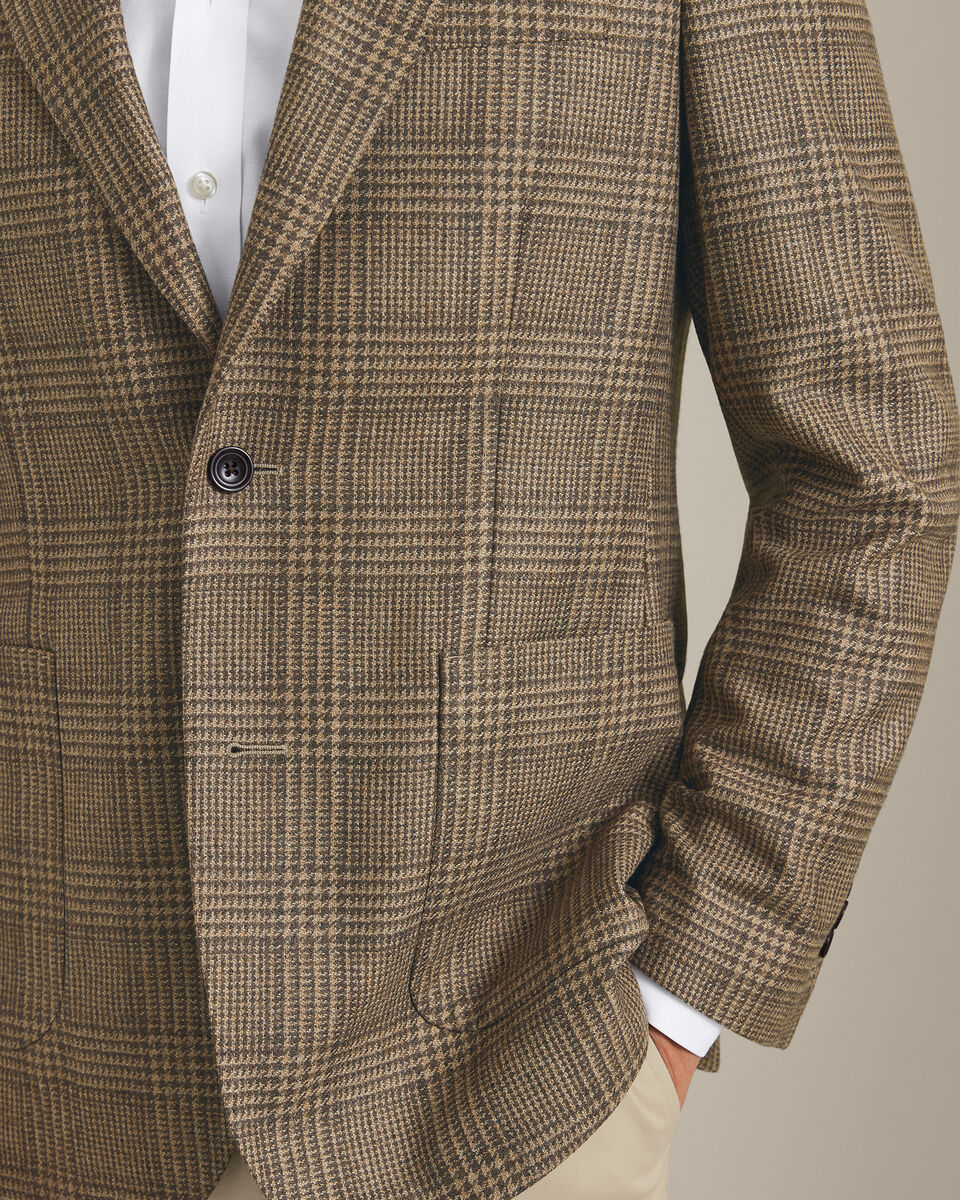 Italian luxury Prince of Wales Check Jacket - Camel