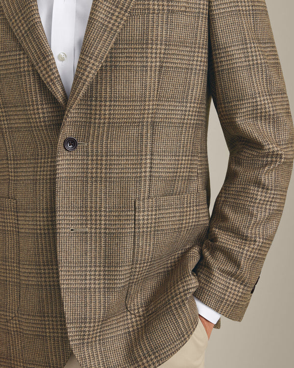 Italian luxury Prince of Wales Check Jacket - Camel