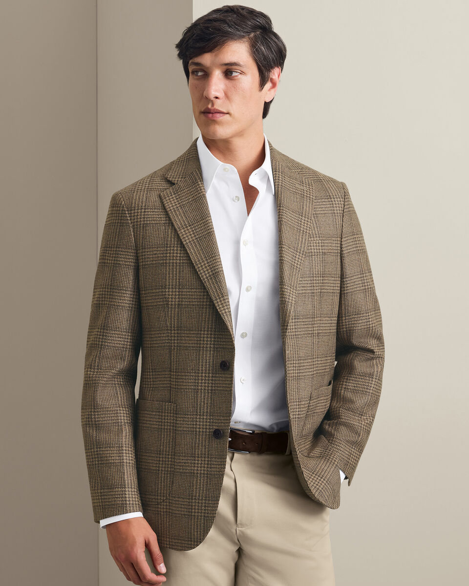 Italian luxury Prince of Wales Check Jacket - Camel