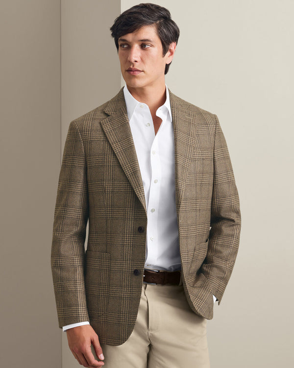 Italian luxury Prince of Wales Check Jacket - Camel
