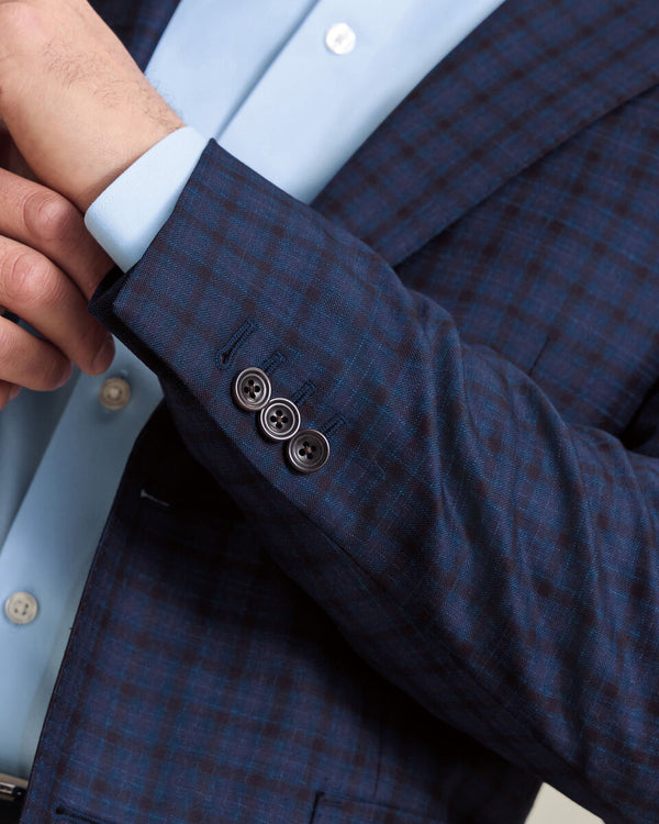 Italian Luxury Check Jacket - Indigo Blue